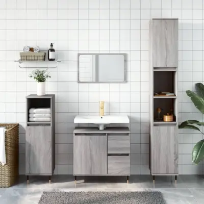 The Living Store Kopalniško pohištvo 3 kosi siva sonoma inženirski les - Komplet Kopalniškega Pohištva