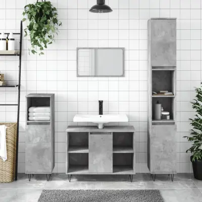 The Living Store Kopalniško pohištvo 3 kosa betonsko sive barve konstruiran les - Komplet Kopalniškega Pohištva