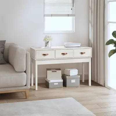 The Living Store Konzolna mizica bela 114x40x75 cm trdna borovina - Konzolna Mizica