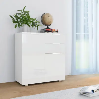The Living Store Komoda visok sijaj bela 71x35x80 cm iverna plošča - Komoda