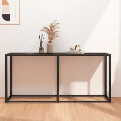 The Living Store Konzolna mizica črn marmor 160x35x75,5 cm kaljeno steklo - Konzolna Mizica