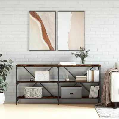 The Living Store Konzolna mizica dimljen hrast 160x30x75 cm inž. les in železo - Konzolna Mizica