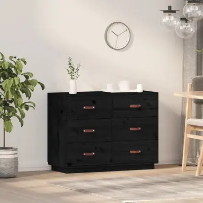 The Living Store Komoda črna 100x40x75 cm trdna borovina - Komoda