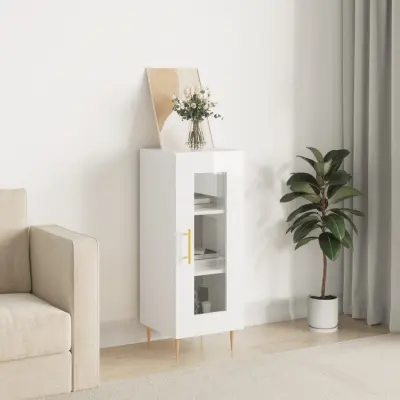 The Living Store Komoda visok sijaj bela 34,5x34x90 cm inženirski les - Komoda