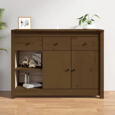 The Living Store Komoda medeno rjava 100x35x74 cm trdna borovina - Komoda