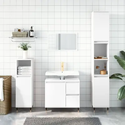 The Living Store Kopalniško pohištvo 3 kosi bele barve inženirski les - Komplet Kopalniškega Pohištva
