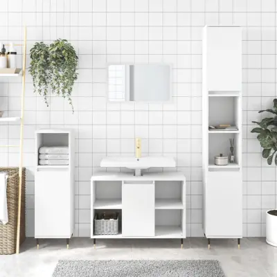 The Living Store Kopalniško pohištvo 3 kosi bele barve inženirski les - Komplet Kopalniškega Pohištva