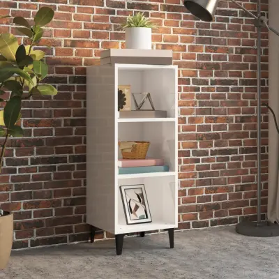 The Living Store Komoda visok sijaj bela 34,5x32,5x90 cm konstruiran les - Komoda