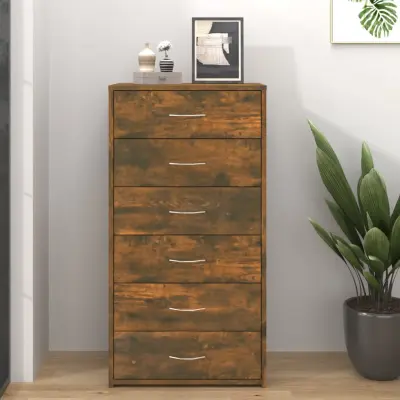 The Living Store Komoda s 6 predali dimljeni hrast 50x34x96 cm konstruiran les - Komoda