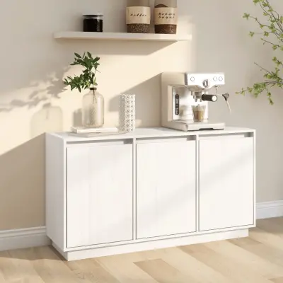 The Living Store Komoda bela 111x34x60 cm trdna borovina - Komoda