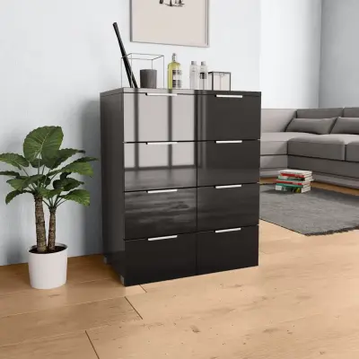 The Living Store Komoda visok sijaj črna 60x35x80 cm iverna plošča - Komoda