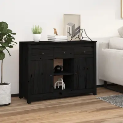 The Living Store Komoda črna 100x35x74,5 cm trdna borovina - Komoda