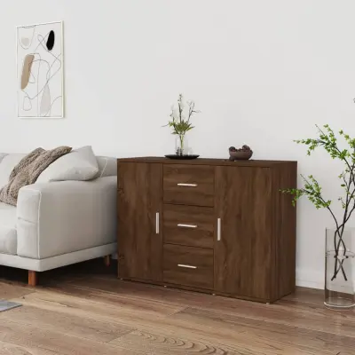 The Living Store Komoda rjav hrast 91x29,5x65 cm inženirski les - Komoda