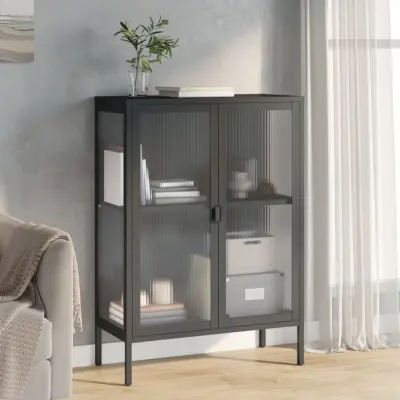 The Living Store Komoda črna 75x35x105 cm steklo in jeklo - Komoda