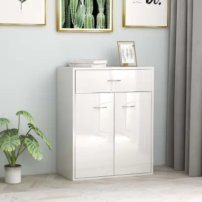 The Living Store Komoda visok sijaj bela 60x30x75 cm iverna plošča - Komoda
