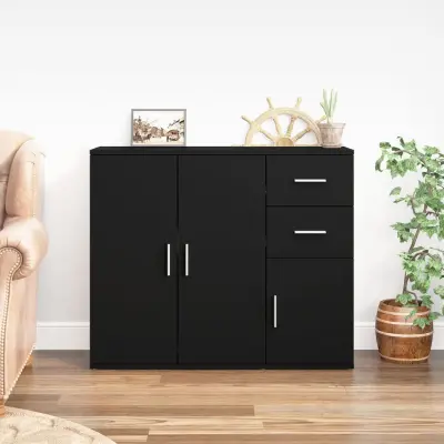 The Living Store Komoda črna 91x29,5x75 cm inženirski les - Komoda