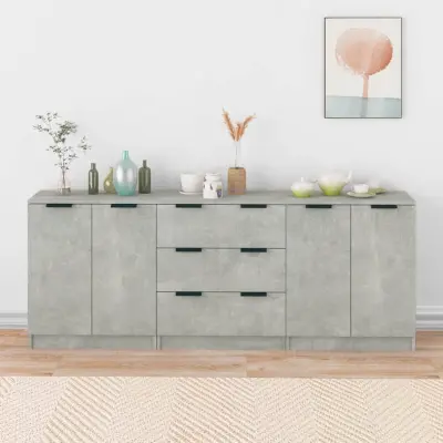 The Living Store 3-delna komoda betonsko siva konstruiran les - Komoda