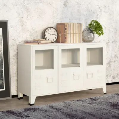 The Living Store Komoda bela 105x35x62 cm kovina in steklo - Komoda