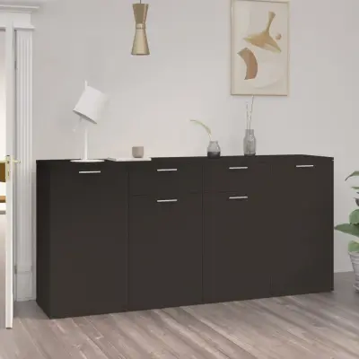 The Living Store Komoda črna 160x36x75 cm iverna plošča - Komoda