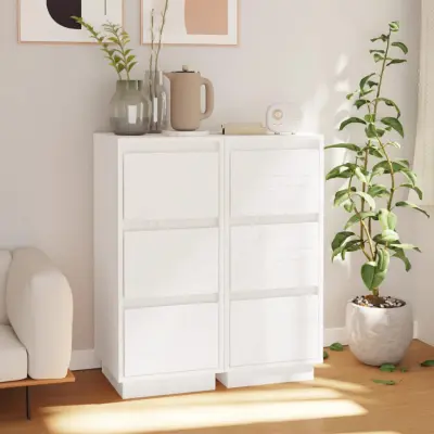 The Living Store Komoda 2 kosa bela 32x34x75 cm trdna borovina - Komoda