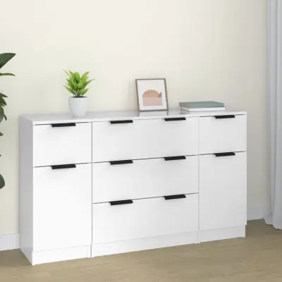 The Living Store Komplet komod 3-delni visok sijaj bela inženirski les - Komoda