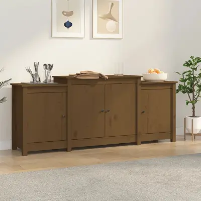 The Living Store Komoda medeno rjava 164x37x68 cm trdna borovina - Komoda