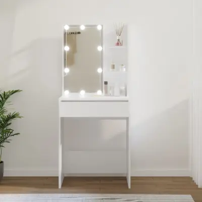 The Living Store Toaletna mizica z LED lučkami bela 60x40x140 cm - Toaletna Mizica