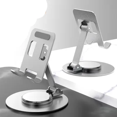 Srebrno kovinsko stojalo za telefon - S512: vrtenje za 360°, zložljivo in univerzalno
