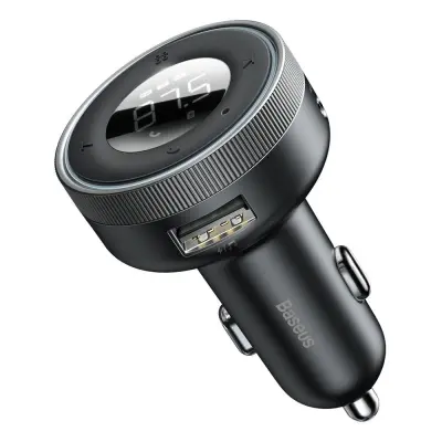BASEUS avtomobilski FM-oddajnik + avtopolnilec, BT 5.0, microSD, aux, črn
