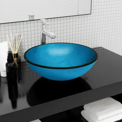 The Living Store Umivalnik kaljeno steklo 42x14 cm moder - Umivalnik