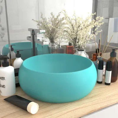 The Living Store Razkošen umivalnik okrogel mat svetlo zelen 40x15 cm keramičen - Razkošen Umivalnik