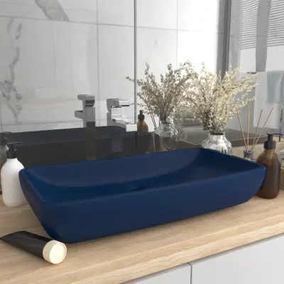 The Living Store Razkošen umivalnik pravokoten mat temno moder 71x38 cm keramika - Razkošen Umivalnik