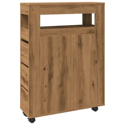 vidaXL Ozka kopalniška omarica s kolesi artisian hrast inženirski les