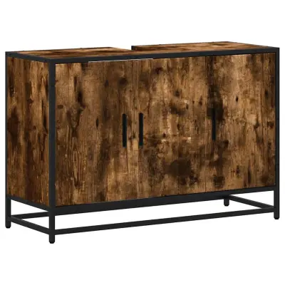 vidaXL Kopalniška omarica dimljen hrast 90x33x60 cm inženirski les