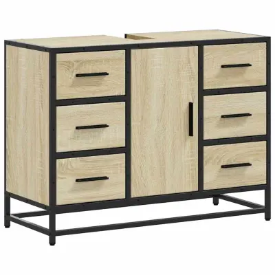 vidaXL Kopalniška omarica za umivalnik sonoma hrast 80x33x60cm inž les