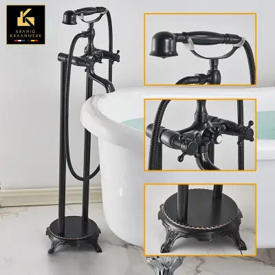 Podeželsko industrijsko | Stoječa kopalna pipa | Karina | Črna z rjavimi robovi