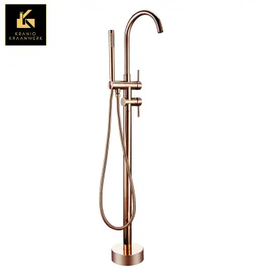 Stoječa kopalna pipa | Elegantna kopalnica | Upogibanje | RoseGold | Brušeno jeklo iz nerjavečega jekla | Črno zlato