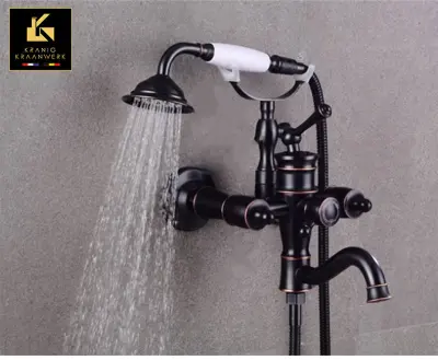 Kopalna pipa z ročno prho | Montaža na steno | Van de Laer | Krom in črna