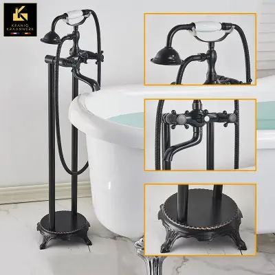 Podeželsko industrijsko | Stoječa kopalna pipa | Karina | Črna z rjavimi robovi