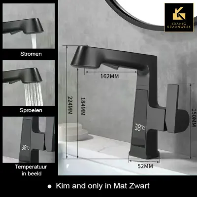 Priročna pipa za kopalnico ali dnevno sobo | Frizerska pipa | Prikaz temperature | Izvlečna cev | Razširljiv | Kim in samo