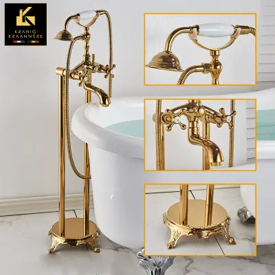 Podeželsko industrijsko | Stoječa kopalna pipa | Karina | Svetleče zlato