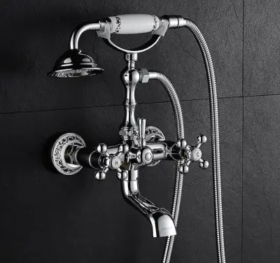 Kopalna pipa z ročno prho | Podeželski slog | Montaža na steno | Van Laerhuis | Krom in zlato