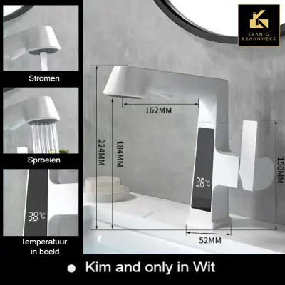 Priročna pipa za kopalnico ali dnevno sobo | Frizerska pipa | Prikaz temperature | Izvlečna cev | Razširljiv | Kim in samo