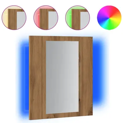 vidaXL LED kopalniška omarica z ogledalom artisan hrast 40x12x45 cm