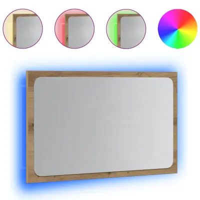 vidaXL Kopalniška omarica z ogledalom z LED artisan hrast 60x8,5x38 cm