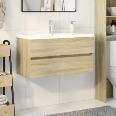 The Living Store Kopalniško pohištvo 2 kosa keramika in inženirski les - Kopalniška Garnitura