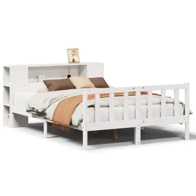 vidaXL Posteljni okvir brez vzmetnice bela 135x190 cm trdna borovina