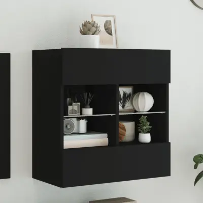 The Living Store Stenska TV omarica z LED lučkami črna 58,5x30x60,5 cm - TV Stenska Omarica