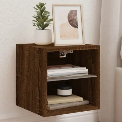 The Living Store Stenske TV omarice z LED 2 kosa rjavi hrast 30x28,5x30 cm - TV Stenska Omarica