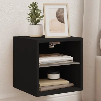 The Living Store Stenske TV omarice z LED lučkami 2 kosa črne 30x28,5x30 cm - TV Stenska Omarica